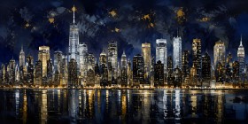 New Yorker Skyline als Leinwand oder Acrylbild in nächtlichem Glanz