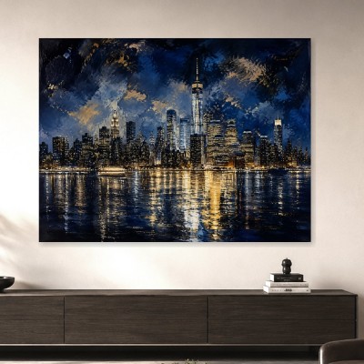 Nächtliche Skyline von Manhattan als Leinwand oder Acrylbild