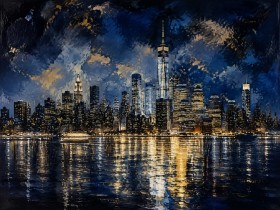 Nächtliche Skyline von Manhattan als Leinwand oder Acrylbild