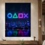 Neon Skyline mit Symbolen als Acrylbild oder Gallery Print