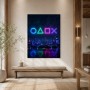 Neon Skyline mit Symbolen als Acrylbild oder Gallery Print