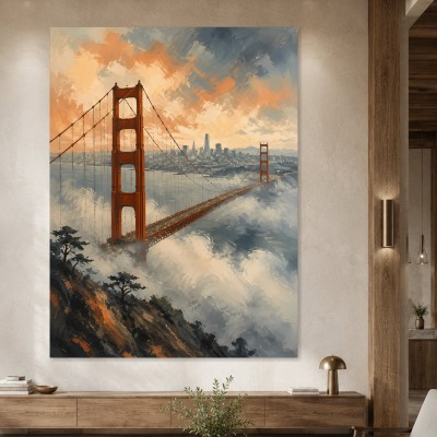 Golden Gate Bridge zwischen Nebel, Leinwand oder Kunstdruck