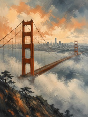 Golden Gate Bridge zwischen Nebel, Leinwand oder Kunstdruck