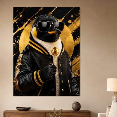 Stylischer Pinguin mit Goldakzenten als Poster oder Leinwand