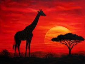Giraffe im Sonnenuntergang, Wandbild oder Fine Art Print