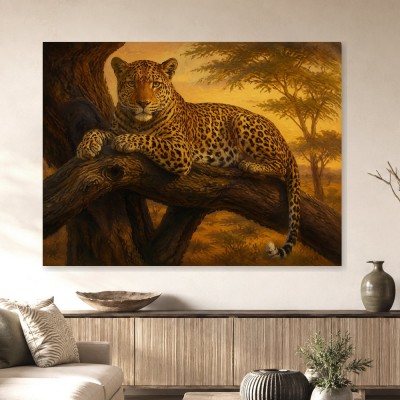 Leopard im goldenen Licht als Leinwandbild oder Kunstdruck