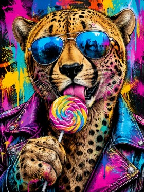 Cheetah mit Sonnenbrille als Acrylbild oder Poster im Pop Art Stil
