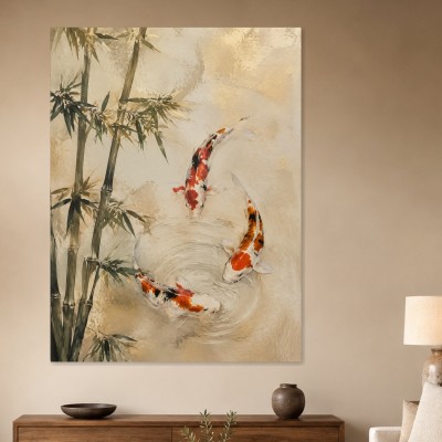 Koi im Bambusgarten als Leinwand oder Fine Art Print
