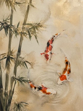 Koi im Bambusgarten als Leinwand oder Fine Art Print