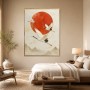 Elegante Kraniche vor roter Sonne, Wandbild oder Kunstdruck