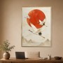 Elegante Kraniche vor roter Sonne, Wandbild oder Kunstdruck