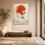 Elegante Kraniche vor roter Sonne, Wandbild oder Kunstdruck