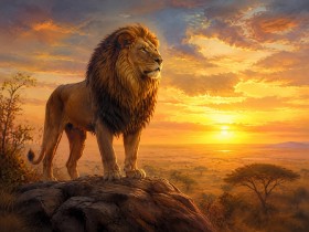 Löwe im Abendlicht, Wandbild oder Fine Art Print