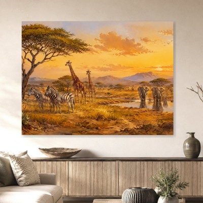 Safari bei Sonnenuntergang als Leinwand oder Poster