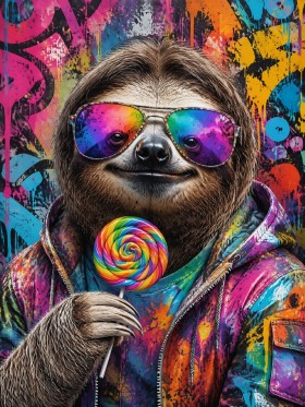 Bunte Faultier-Porträt als Poster oder Modernes Wandbild