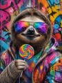 Bunte Faultier-Porträt als Poster oder Modernes Wandbild