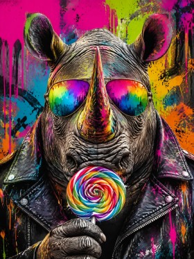 Farbenfrohes Nashorn als Modernes Wandbild oder Kunstdruck