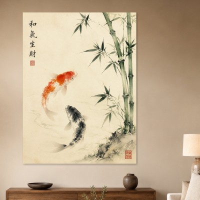 Koi und Bambus als Kunstdruck oder Leinwand für ruhige Räume