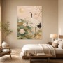 Eleganter Kranich am Lotussee als Kunstdruck oder Leinwand