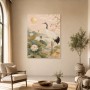 Eleganter Kranich am Lotussee als Kunstdruck oder Leinwand