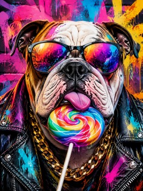Bunter Bulldoggen-Porträt Kunstdruck und Pop Art Kunstwerk