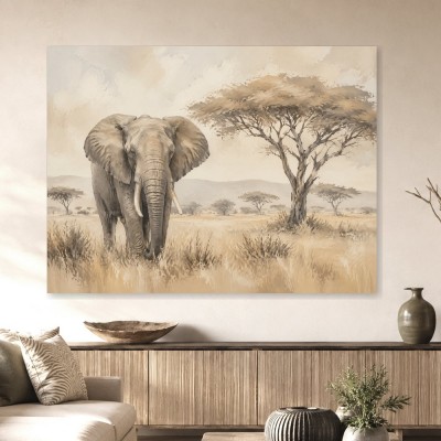 Afrikanischer Elefant in der Savanne, Leinwand oder Poster