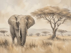 Afrikanischer Elefant in der Savanne, Leinwand oder Poster