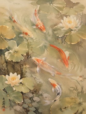 Koi und Seerosen als Gallery Print oder Leinwand