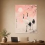 Elegante Kranichszene als Kunstdruck oder Poster in zarten Rosétönen