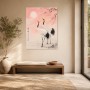 Elegante Kranichszene als Kunstdruck oder Poster in zarten Rosétönen