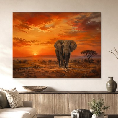 Elefant im Sonnenuntergang als Leinwandbild oder Kunstdruck