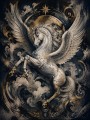 Majestätisches Pegasus Kunstwerk und Luxus Wandbild in Gold und Nachtblau