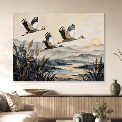 Elegantes Kranichmotiv als Leinwand oder Fine Art Print