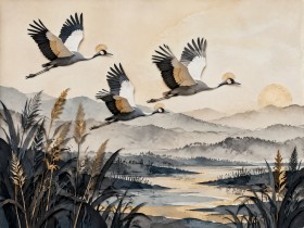 Elegantes Kranichmotiv als Leinwand oder Fine Art Print