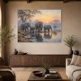 Elefanten am Wasser im Morgenlicht, Leinwand oder Fine Art Print