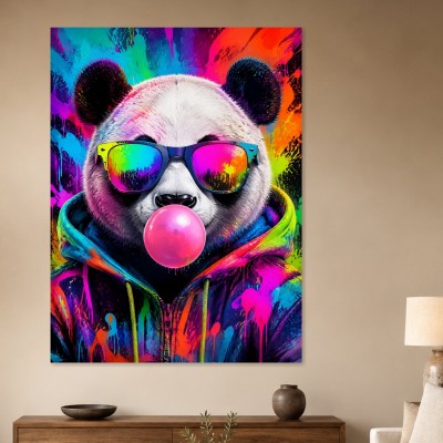 Neon Panda mit Sonnenbrille, Poster und Leinwand für moderne Räume