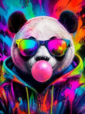 Neon Panda mit Sonnenbrille, Poster und Leinwand für moderne Räume