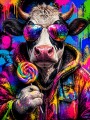 Bunte Kuh mit Sonnenbrille, Kunstdruck und Wandbild im Pop-Art Stil