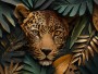 Leopardenmotiv als Kunstwerk oder Wandbild mit edler Blattkomposition
