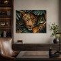 Leopardenmotiv als Kunstwerk oder Wandbild mit edler Blattkomposition