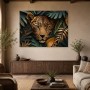 Leopardenmotiv als Kunstwerk oder Wandbild mit edler Blattkomposition