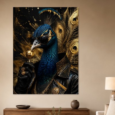 Luxuriöser Pfau mit Sonnenbrille als Kunstwerk oder Acrylbild