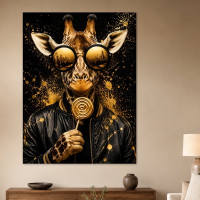 Stylische Giraffe mit Goldakzenten, Poster oder Leinwand für moderne Räume