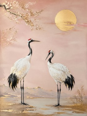 Zarte Kraniche im Morgenlicht, Leinwand oder Fine Art Print