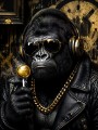 Gorilla mit Sonnenbrille, Lederjacke und Goldkette als Poster oder Leinwand