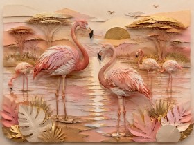 Flamingo Sonnenuntergang als Wandbild oder Kunstdruck