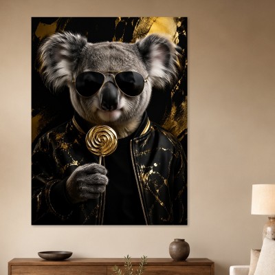 Elegantes Koala Motiv als Poster oder Leinwand mit Goldakzenten