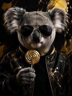 Elegantes Koala Motiv als Poster oder Leinwand mit Goldakzenten
