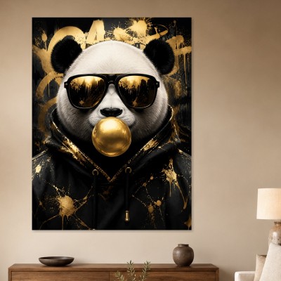 Goldener Panda als Wandbild oder Kunstdruck mit urbanem Stil