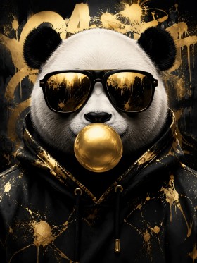 Goldener Panda als Wandbild oder Kunstdruck mit urbanem Stil